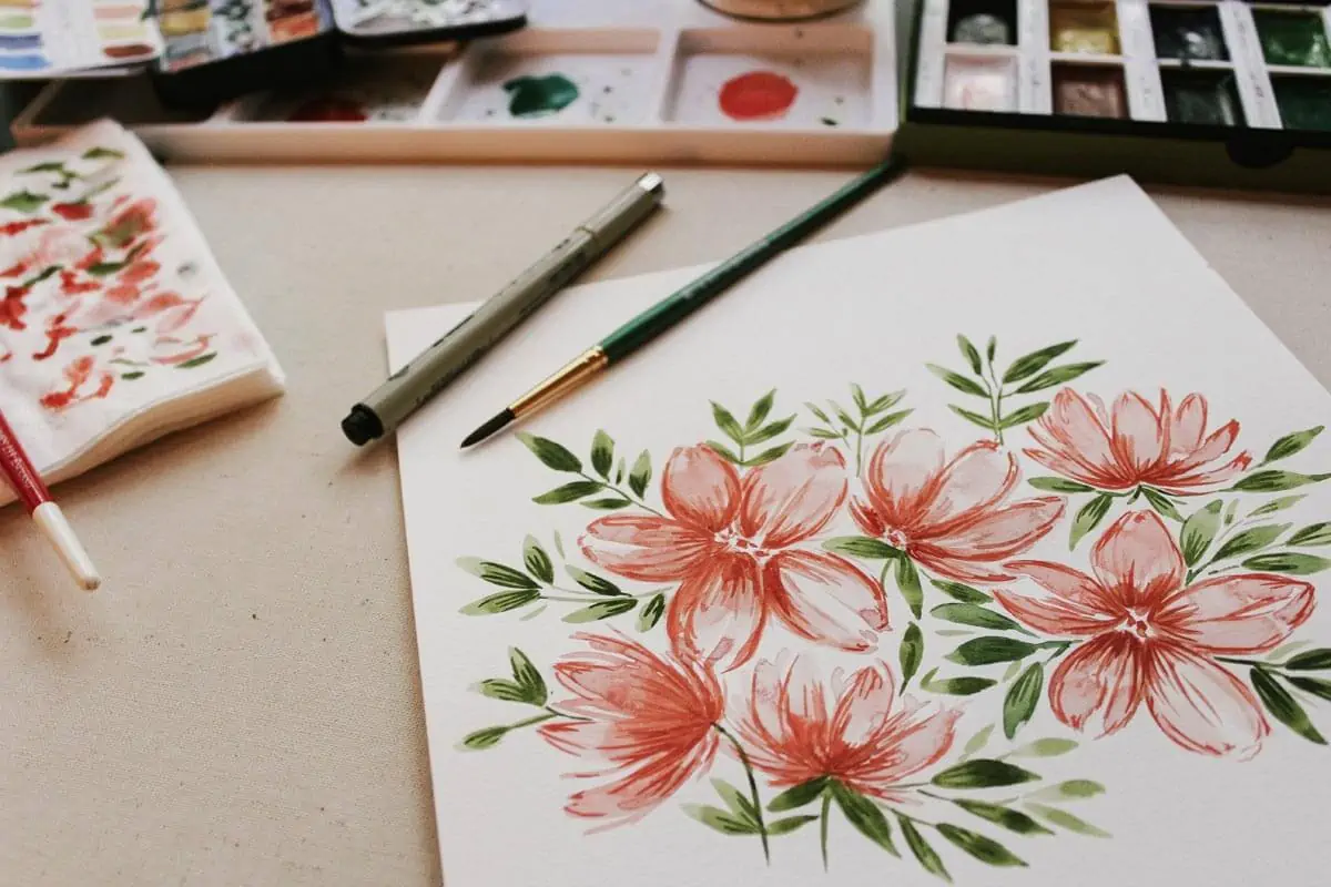 Watercolour illustration of pink flowers