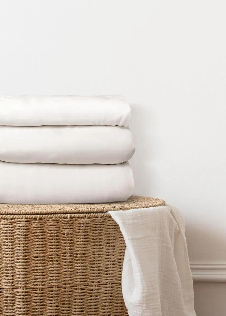 Bed linen, laundry basket home decor