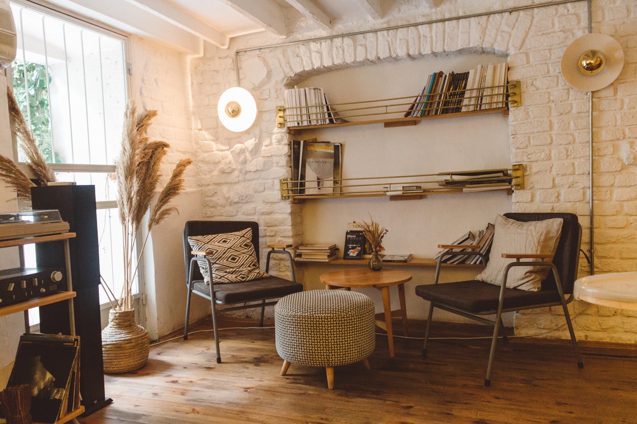 apartment books chairs