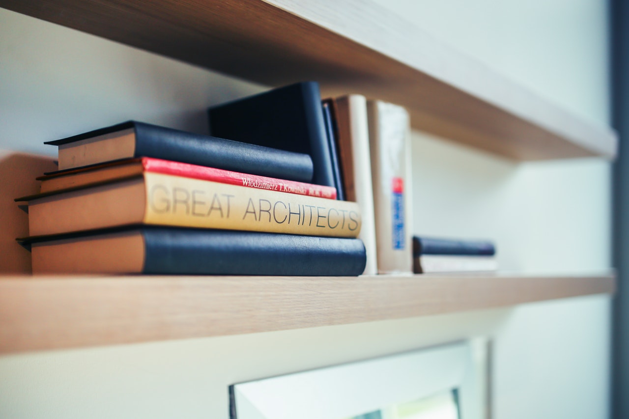architect books bookshelf