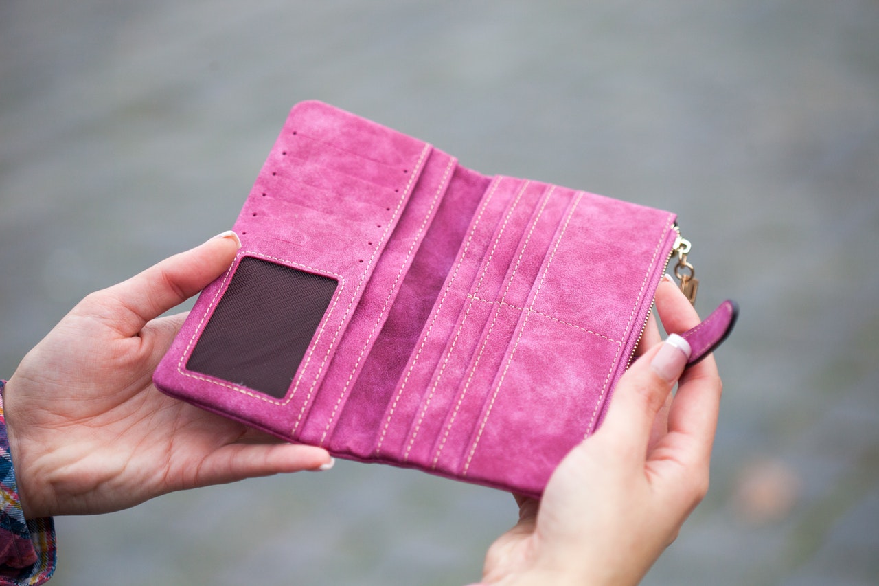 empty pink wallet