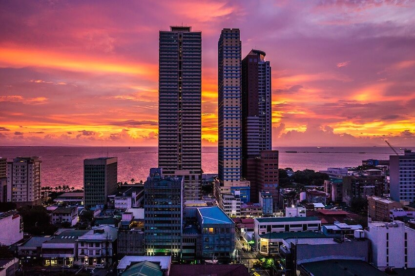 manila city ariel view during sunset