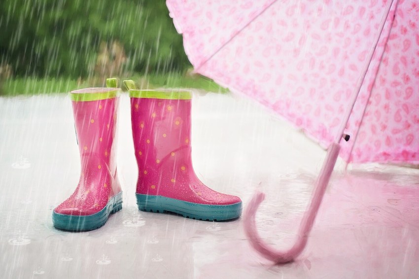rain boots and umbrella